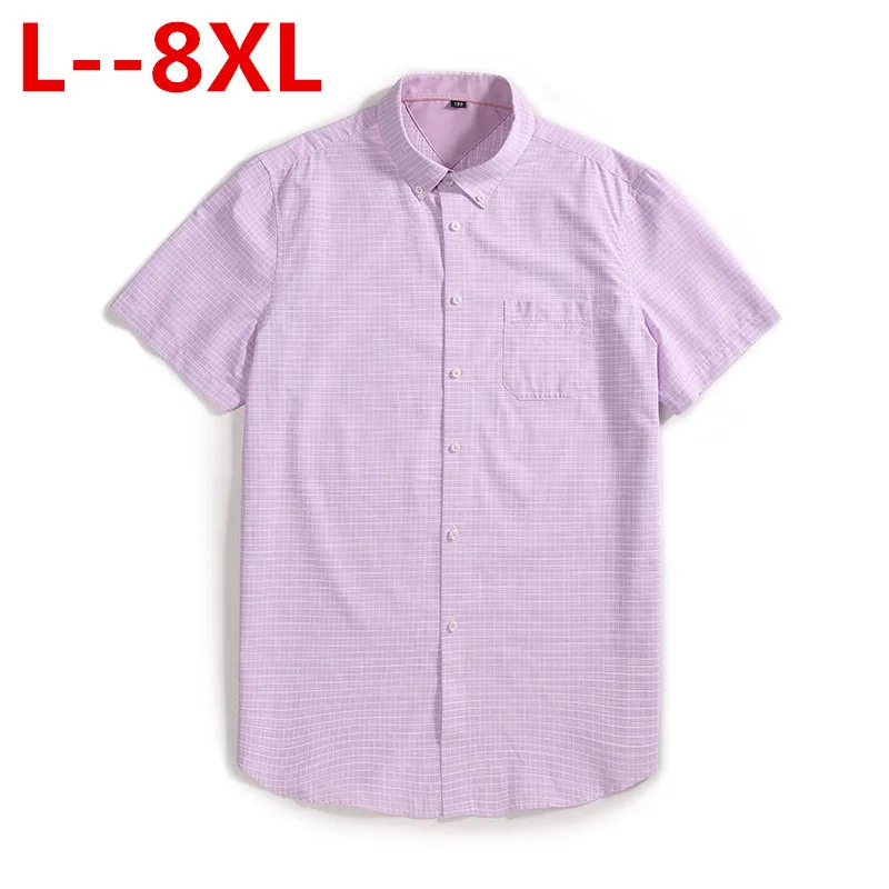 Плюс 8XL 6XL 5XL летний короткий рукав отложной воротник нежелезная легкая забота клетчатая полосатая деловая Мужская умная Повседневная рубашка