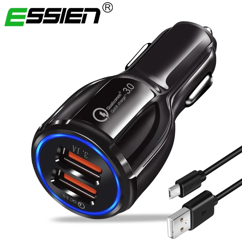 

ESSIEN Car Micro USB Charger Quick Charge 3.0 Mobile Phone Charger 2 Port USB Fast Car Charger for Samsung Xiaomi Android Phone