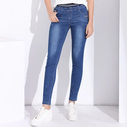 Женские джинсы-карандаш большого размера с высокой талией в винтажном стиле, джинсы-карандаш для женщин, джинсовые брюки, женские повседневные брюки - Цвет: Blue