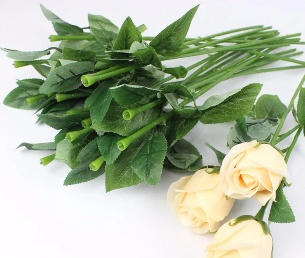 

50pcs Artificial Fake Rose Flower Stems For DIY Handmade Bouquet Flower Leaf Vein Wedding Home Decoration