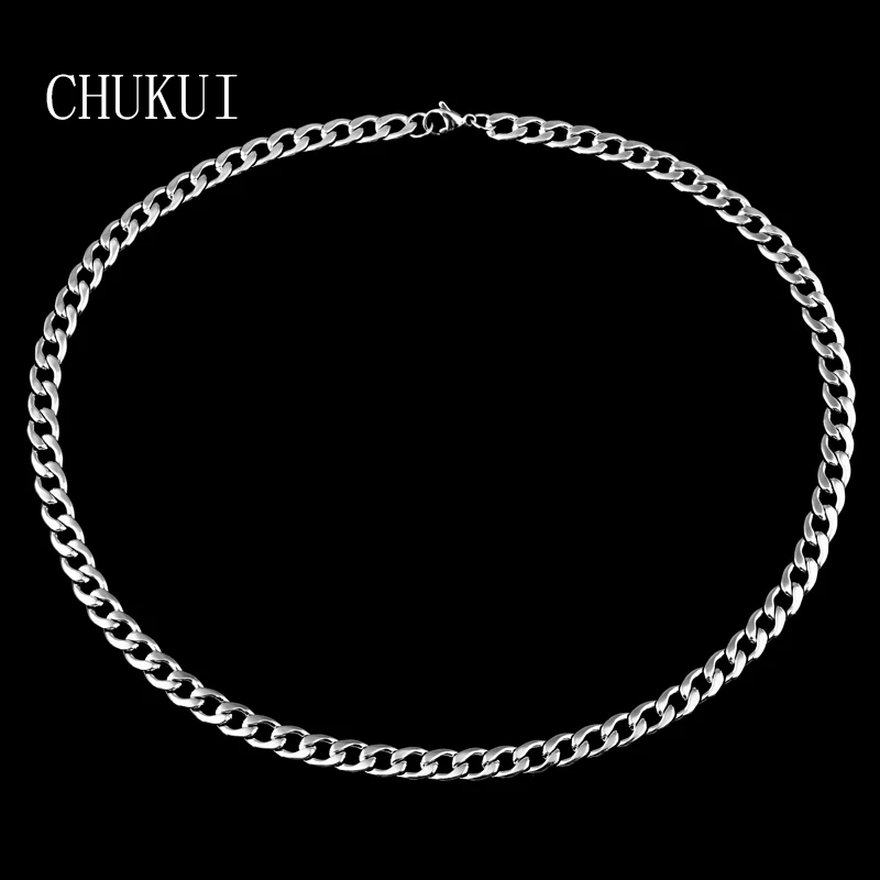 

CHUKUI Width 7mm Stainless Steel Silver Cuban Chain Men Woman Curb Link Necklace Wholesale Jewelry Gift