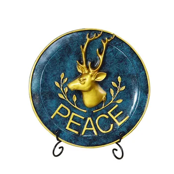 

Europe Retro Deer Plate Model Miniatures Creative Deer Resin Craft Desktop Figurines Home Decoration Accessories Wedding Gifts