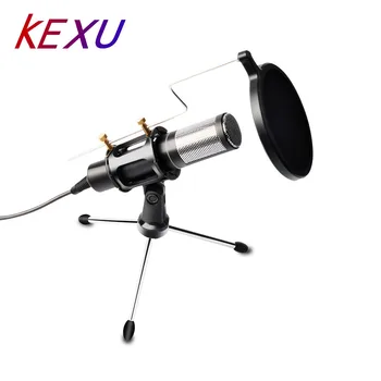

KEXU Portable Mini Condenser Microphone for Iphone Andriod Phone With Stand Built-in Sound Card Echo Recording Karaoke Singing