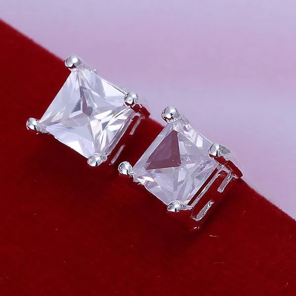 

E097 Wholesale jewelry silver plated earrings , silver plated fashion jewelry , Square Earrings-White Gem /anbajeia dypampwa