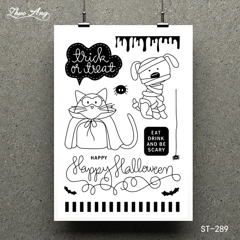 

ZhuoAng Happy Halloween Transparent Clear Stamp for Scrapbooking Rubber Stamp Seal Paper Craft Clear Stamps Card Making