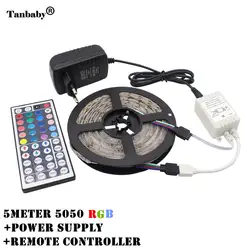 Tanbaby 5 м DC12V 5050RGB светодиодный гибкая Свет клейкая лента 60 Светодиодный S/M IP65 Водонепроницаемый ИК-пульт контроллер Мощность адаптер