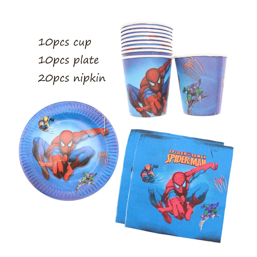 

40pcs/set paper Disposable Tableware Set Plates Cup nipkin Spiderman Decor Party Wedding children ornaments Party Supplies