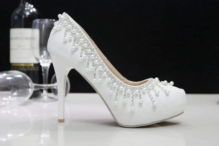 Crystal shoes wedding shoes pearl wedding bridal shoes rhinestone handmade women s shoes white high heels