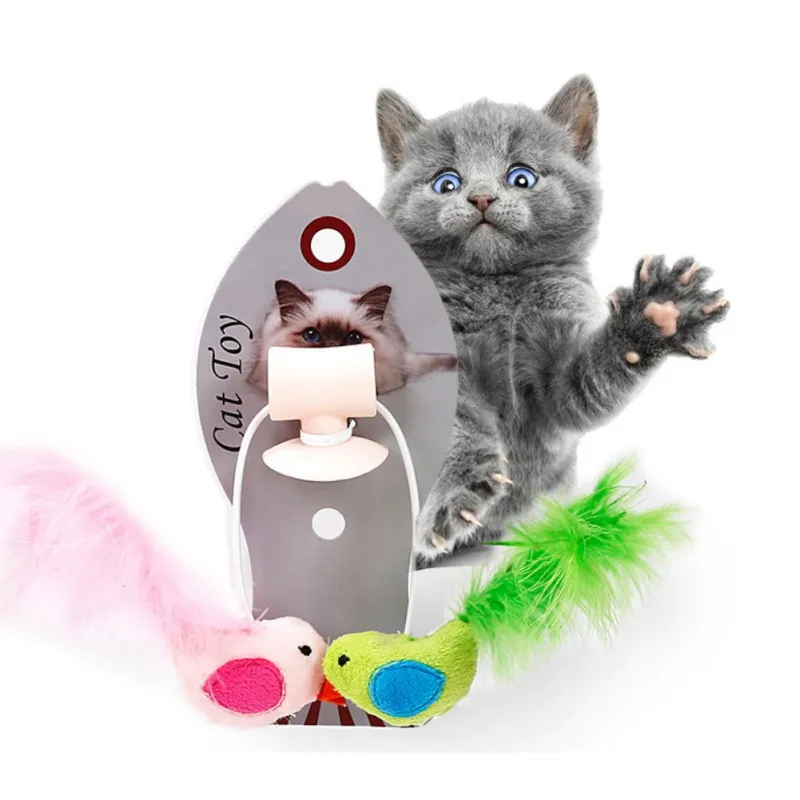 Игрушечный котенок, кошка, перо, стеклянный держатель для присоски, забавные перьевые игрушки, прорезыватель, палочка, присоска, окно, птица, интерактивная обучающая игрушка для кошек