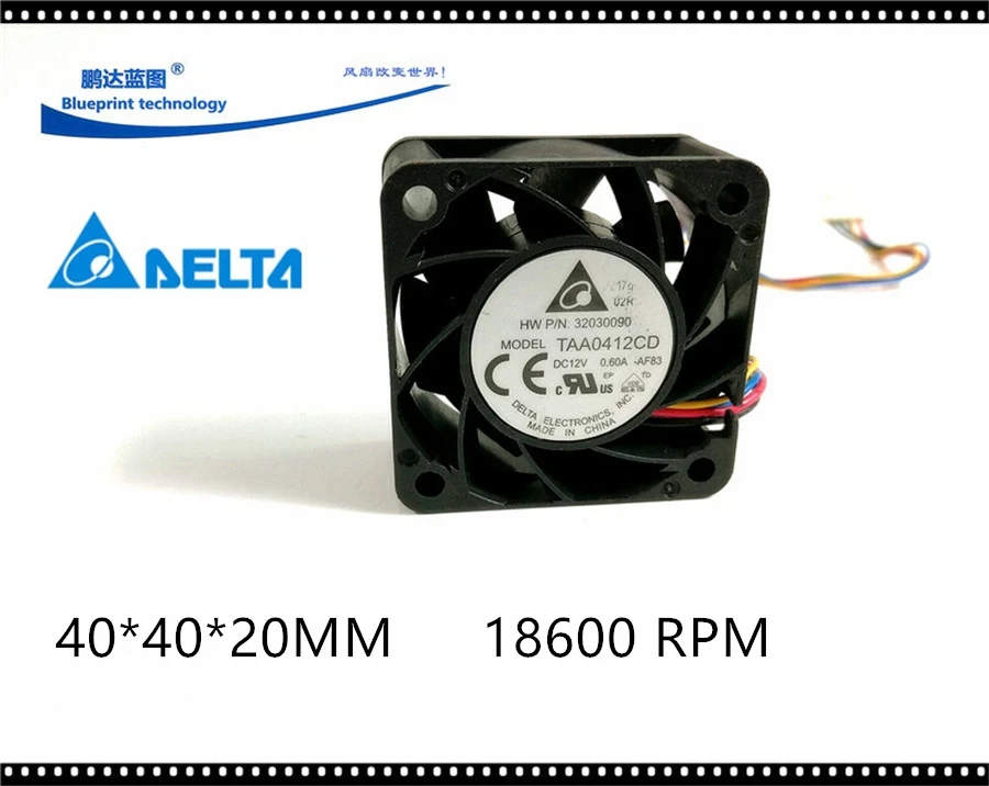 

2pcs Delta TAA0412CD 40mm 4020 DC 12v 0.6A 4cm server inverter computer cpu axial blower cooling fans 4PIN