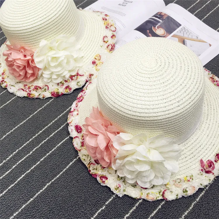 2018 Summer New Arrived Sweet Lady Lace Floral Straw Hat Outdoor Sunscreen Casual Beach Sun Hat ACA79 (8)