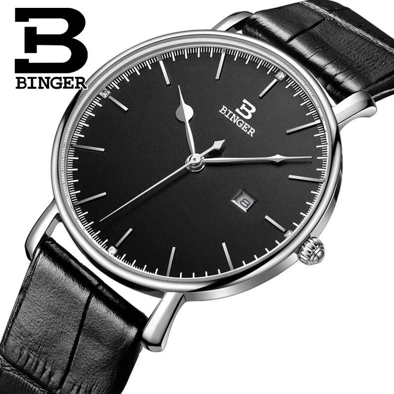 Switzerland BINGER men s watches luxury brand quartz leather strap ultrathin Complete Calendar Wristwatches Waterproof B3053M