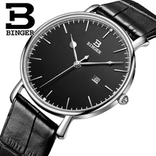 Switzerland BINGER men s watches luxury brand quartz leather strap ultrathin Complete Calendar Wristwatches Waterproof B3053M