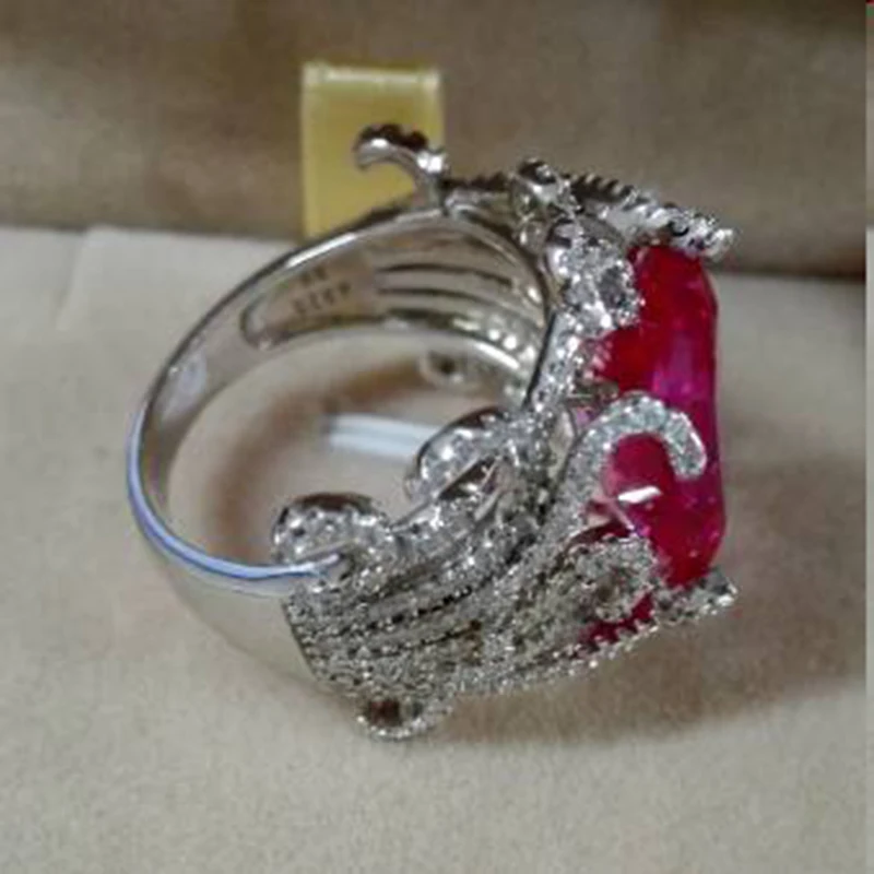 Anillos Qi Xuan_Fashion Jewelry_Customized большой красный камень роскошные кольца_ S925 Твердые серебряные Красные Каменные Кольца_ завод прямые продажи