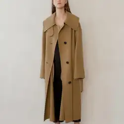 2019 Зимняя мода большой отворот верблюжий длинный абзац выше колена двустороннее кашемировое шерстяное пальто