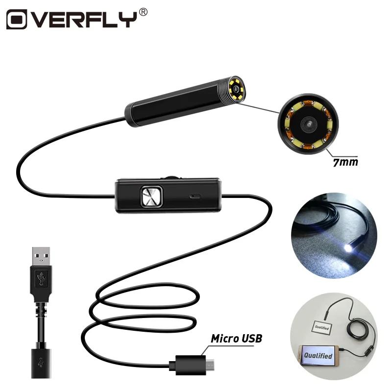Камера эндоскопа Overfly 7 мм 1 м 2 в микро usb мини видеокамеры водонепроницаемые 6