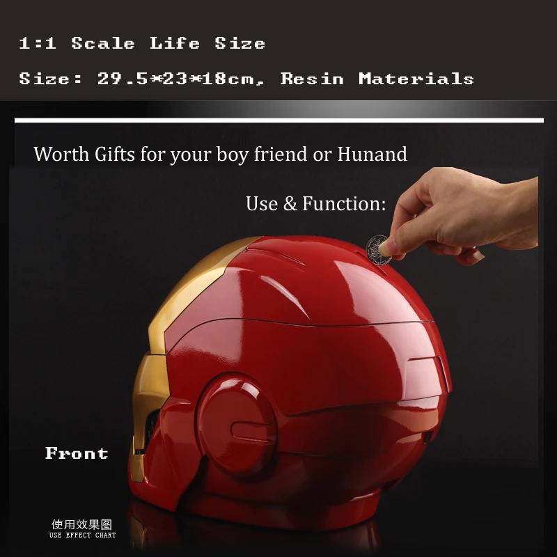 1/1 Scale Life Size Marvel Shield Movie Avengers iron Man 3 Helmet Money Bank Action Figure Toys