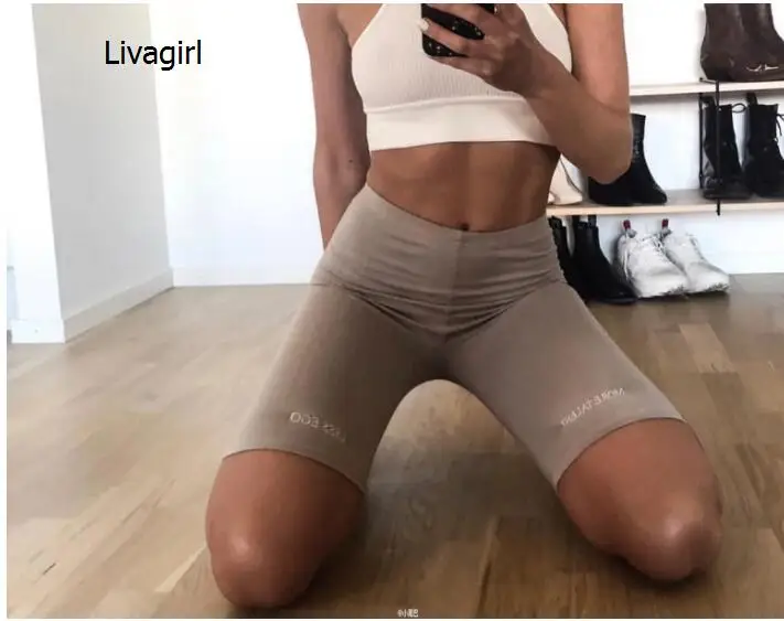 

Livagirl Letter print biker shorts high waist women short pants fitness active wear athleisure cycling shorts femme 2019 fashion