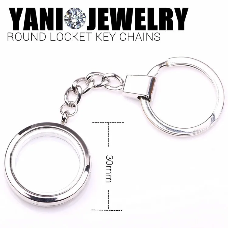 

New Items 30mm Sliver Floating Key Chain Glass Lockets DIY Key Chain Women Living Memory Locket Wholesale KC101#