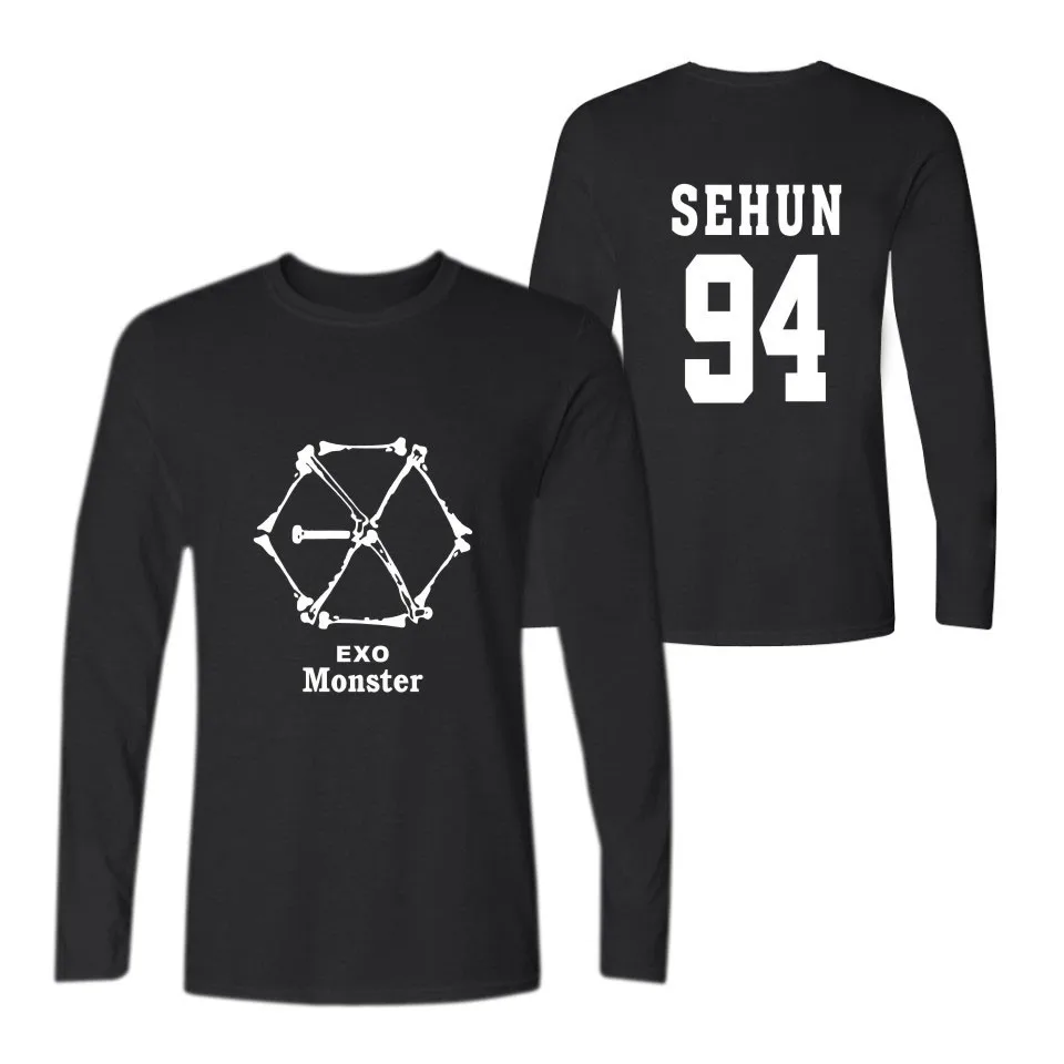LUCKYFRIDAYF EXO KPOP футболка с изображением монстра длинными рукавами из хлопка для