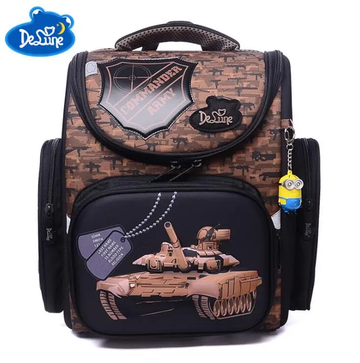 

Delune Grade 1-3 Children Orthopedic School Backpack Boys Aamouflage Tank Cartoon Car School Bags Shoes Bag Set Mochila Escolar