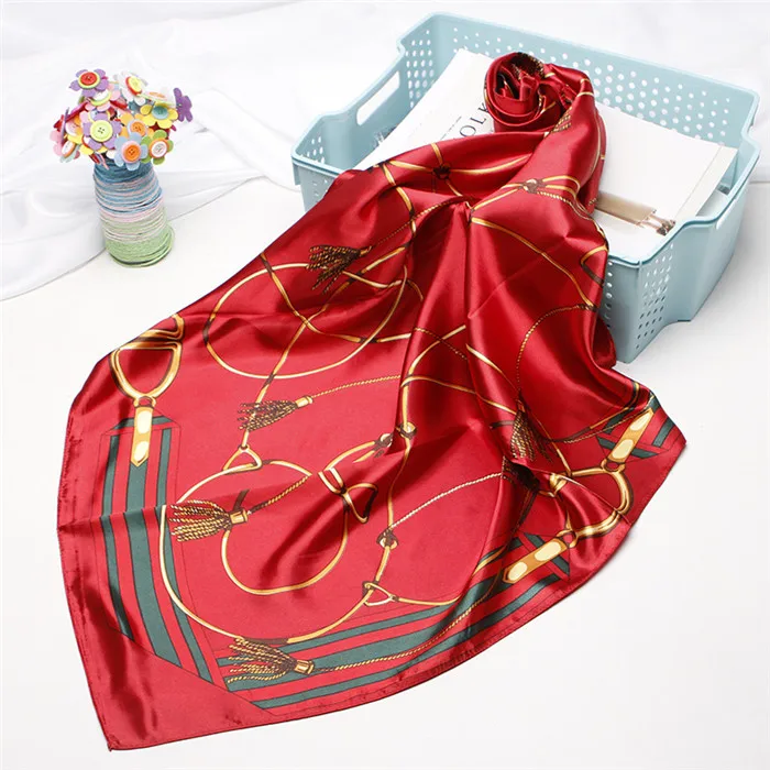 Летние модные шарфы для женщин, атласный шелковый шарф с принтом, женский квадратный платок 90x90 см, бандана, большой хиджаб, шарфы для женщин - Цвет: 12