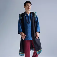 Новые мужские богемные льняные хлопковые тренчи мужские Ретро Длинный жилет Высококачественный Свободный кардиган, пальто хип-хоп верхняя одежда в стиле панк 060602