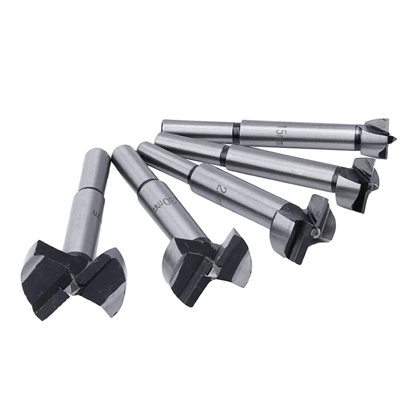 5pcs New 15/20/25/30/35mm Wood Drill Bit Hole Saw Cutter Tool with Round Shank
