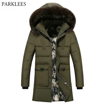 

Men's Fashion Sider Zipper Long Hooded Winter Jacket 2018 Brand New Cotton-padded Outwear Men Big Fur Hooded Thicken Warm Parkas