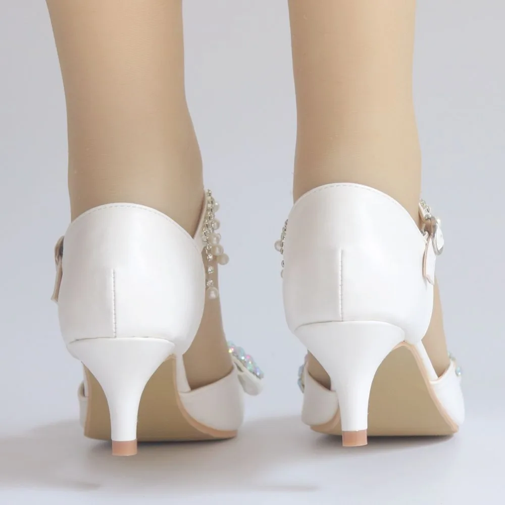 С украшением в виде кристаллов queen женские босоножки пикантные туфли белого цвета, доступен в 5 см обувь на высоком каблуке, с бантом, роскошные стразы Ленточки Свадебная вечеринка; обувь Mary Jane
