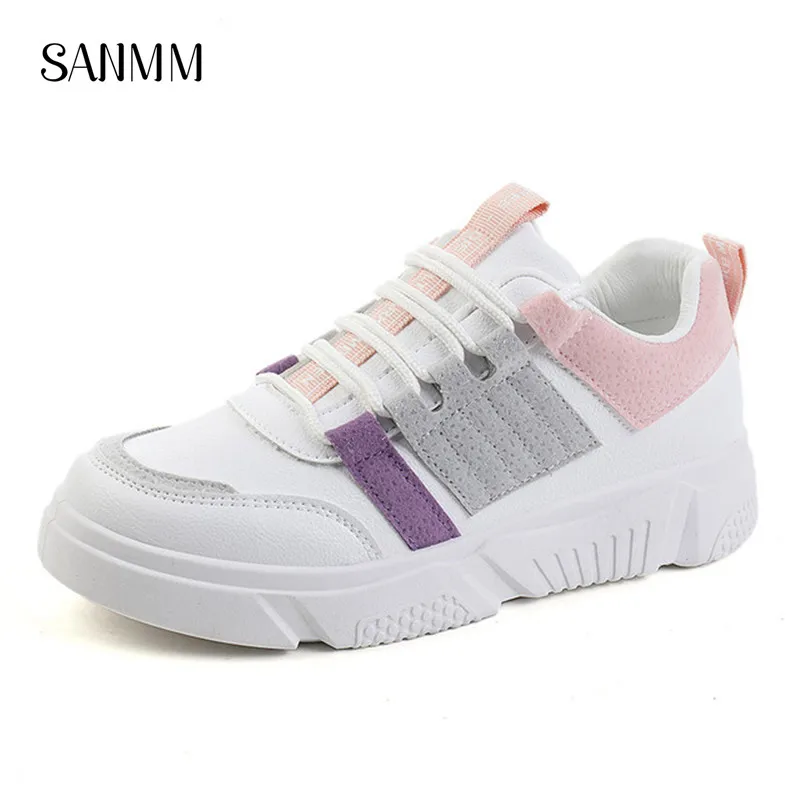 

SANMM Women New Walking Shoes Non-Slip Waterproof Flat Platform Sneakers Woman Lace-Up Casual White Shoes AZ56