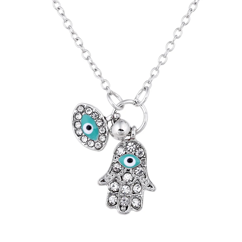 Женское Ожерелье Fatima Hand Hamsa Lucky Blue Eye, модное Золотое серебряное ожерелье с кристаллами и подвеской, ювелирное изделие, воротник для женщин - Окраска металла: Silver