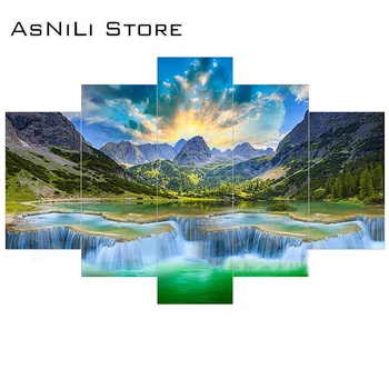 

5PCS Diamond Cross stitch Waterfall Landscape Five Painting Embroidery DIY Kit Diamond Mosaic Landscape Z56