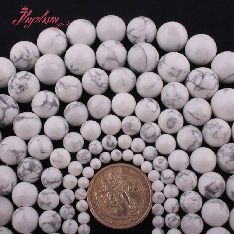 

6,8,10,12mm Smooth Round White Howlite Beads Natural Stone Beads For DIY Necklace Bracelets Jewelry Making 15" Free Shipping