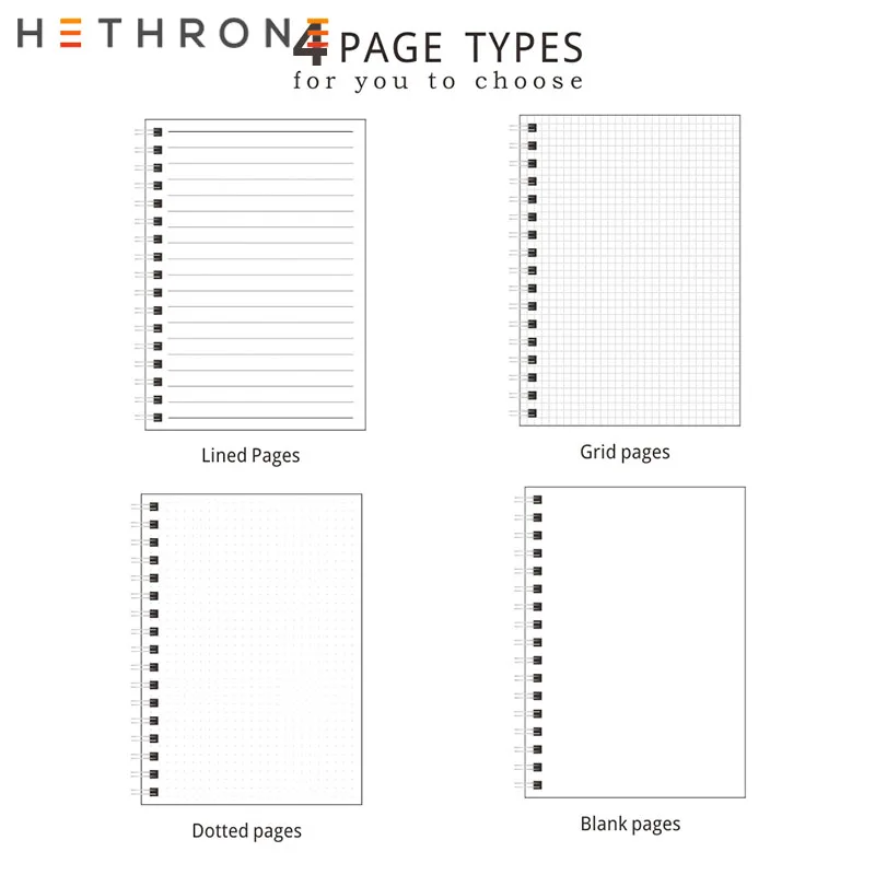 Hethrone А5 А6 блокнот с отрывными листами, спиральный переплет, в горошек, пустая сетчатая бумага, Еженедельный план, бумажные канцелярские принадлежности для школы, офиса, блокнот