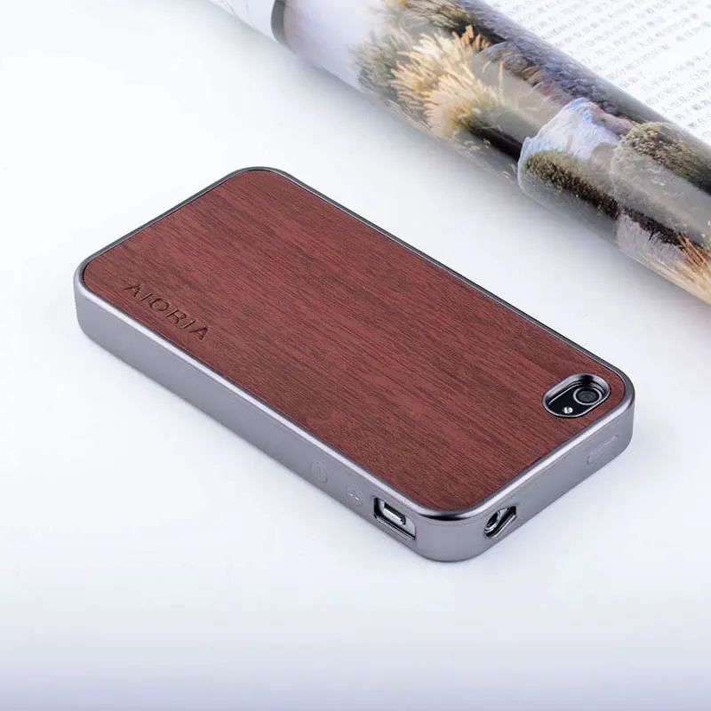 Funda para iphone 4S funda de cuero de madera con funda dura de PC funda para iphone 4 4S clásica estilo Retro funda