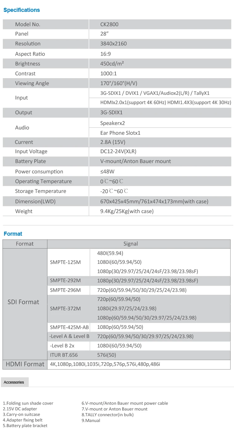 LILLIPUT BM280-4K 28 дюймов 3840*2160 вещательный монитор 3g SDI 4K Ultra HD монитор SDI HDMI TALLY Director Monitor