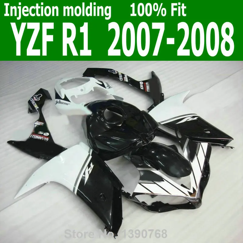 Хороший Обтекатели корпуса kitFor YAMAHA YZF R1 07 08(черный белый) 2007/2008 литья под давлением обтекатель комплект TL08