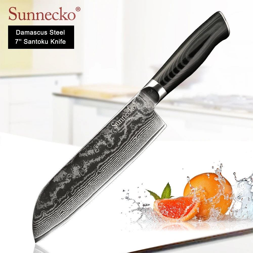SUNNECKO Высокое качество 7 ''нож Santoku Дамаск японский VG10 лезвие стали кухонные