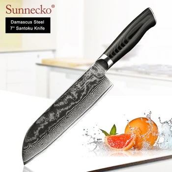 

SUNNECKO High Quality 7'' Santoku Knife Damascus Japanese VG10 Steel Blade kitchen knives Meat Fruit Cutting Tool Micarta Handle
