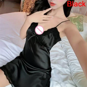 

Ladies Sexy Silk Satin Night Dress Sleeveless Nighties V-neck Nightgown Summer Nightdress Lace Night Gown Sleepwear For Women