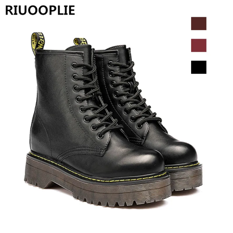 

RIUOOPLIE Size 36-46 Chunky Motorcycle Boots For Women Spring Fashion Round Toe Lace-up Combat Boots Ladies Shoes