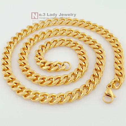 59.5cm 8mm MENS Gold Color GP Stainless Steel Curb Chain Necklace Hip Hop Jewellery 2018 Wholesale WN118 | Украшения и аксессуары