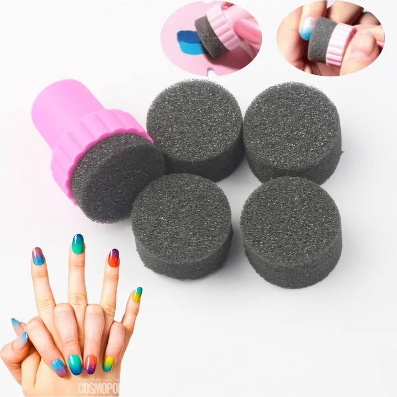 

1X Nail art Plastic with 5 pcs Sponge Gradual Change Stamper Polish Stamping