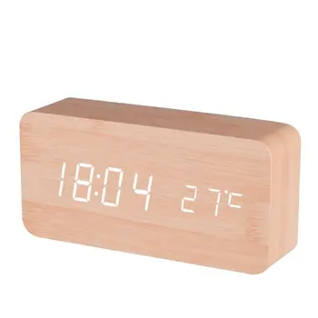 

Baldr Wooden Alarm Clock Digital Temperature Meter Calendar USB Home Desk Thermometer Sleep Timer LED Sound Control Table Clock