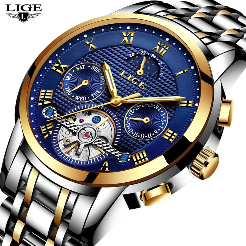 New 2018 LIGE Brand Watch Men Top Luxury Automatic Mechanical Watch Men Stainless Steel Clock Business Watches Relogio Masculino