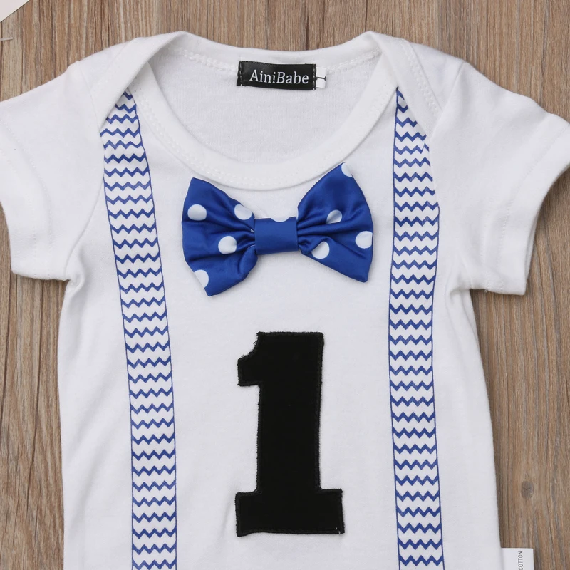 Боди с галстуком-бабочкой для маленьких мальчиков на 1 день рождения; комбинезон; цельнокроеная одежда; 6 стилей