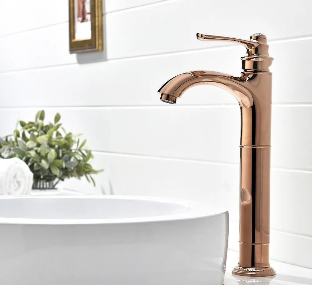 

Free shipping Rose gold Solid brass material single hole Bathroom Sink crystal Faucet mixer tap deck mounted