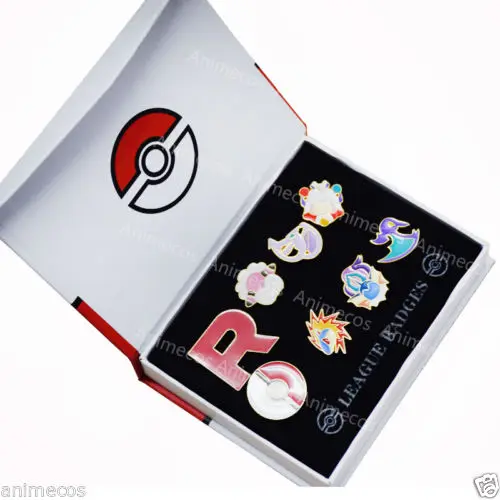 

Pokemon Pocket Monster League Gym Badges Pins Brooches Pips With Box 8pcs set