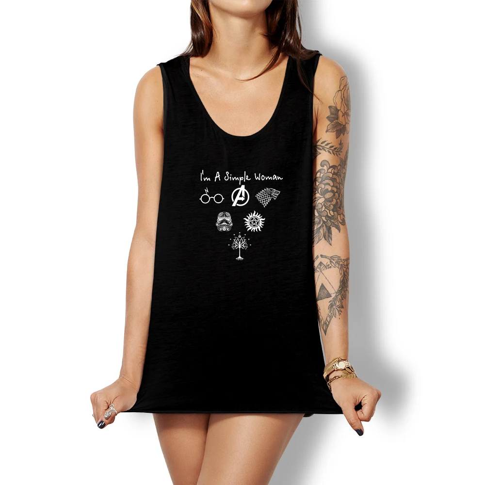 

Funny Vest I'm A Simple Woman Tshirt Who Love Star Wars Marvel Avengers and Game of Thrones Tank Tops Women Harajuku Graphic Top
